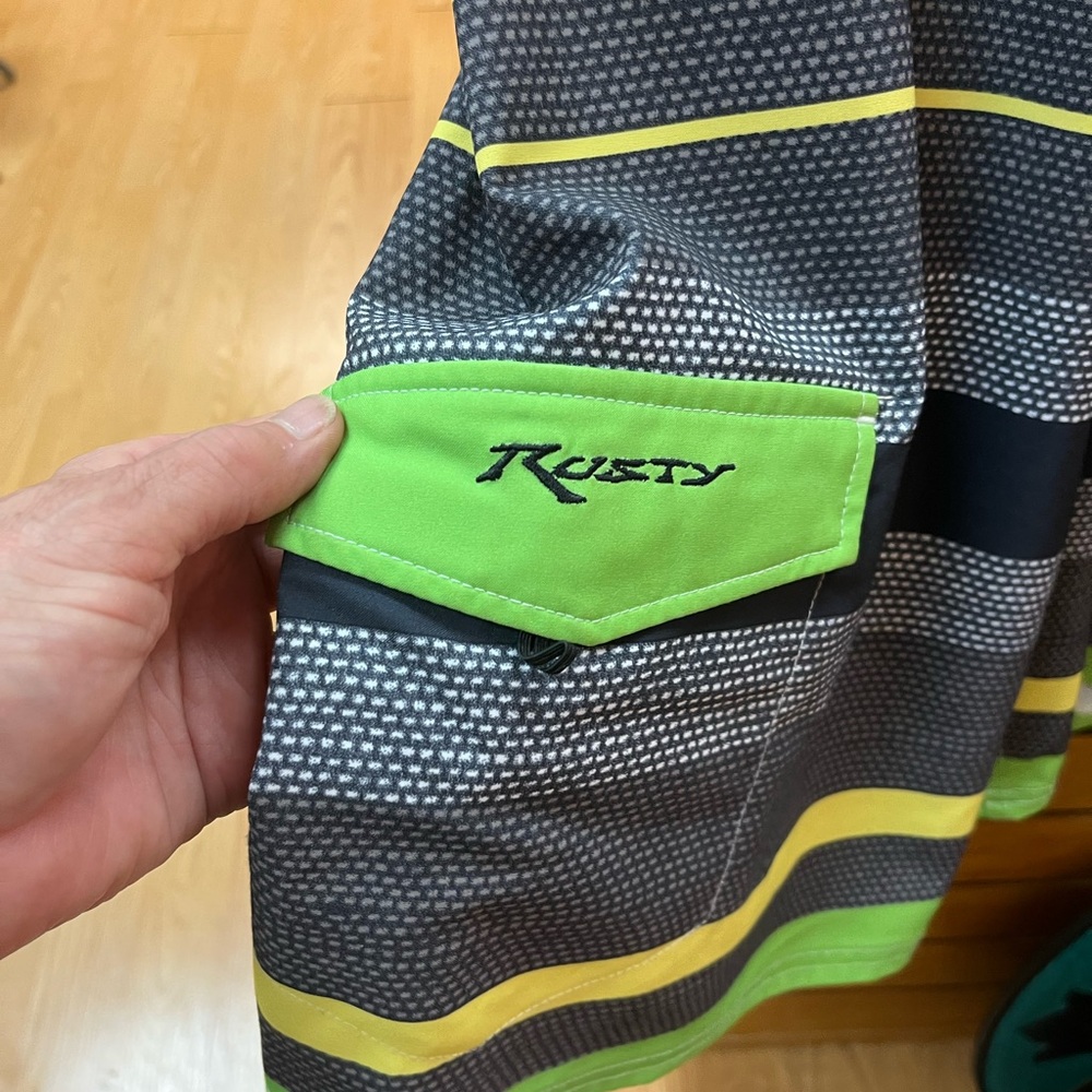 Rusty Gray and Neon Green Striped shorts size 32